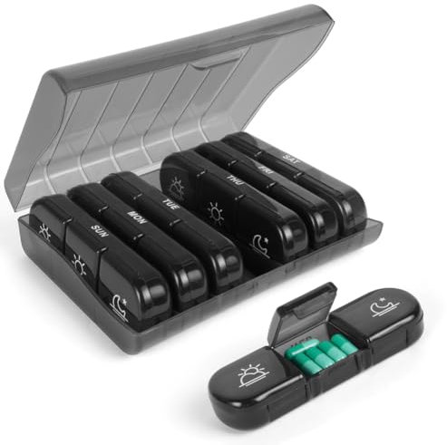 ACWOO Pilulier Semaine Matin Midi Soir, Semainier Médicaments 7 Jours 21 Compartiments, Grande Capacité pour Poche ou Pantalon, Pilulier Voyage pour Médicament, Suppléments et Vitamine