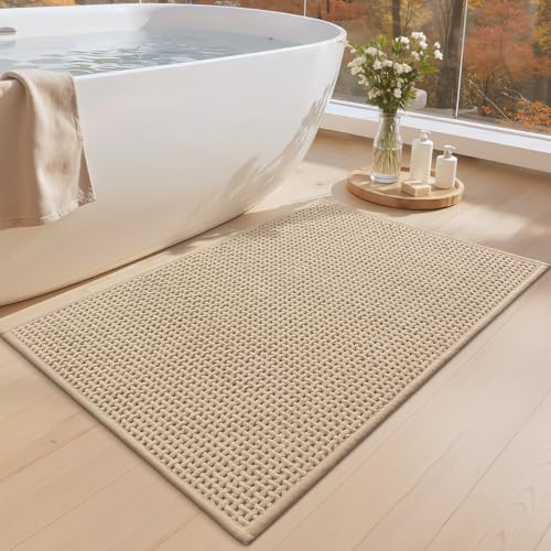 COLOR&GEOMETRY Ultraweicher Badteppiche rutschfest Waschbar, 60 x 90 cm Chenille Absorbierende Badvorleger Badezimmerteppich Schnelltrocknend, Beige Badematte für Badezimmer, Dusche, Badewanne