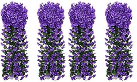 Denxahao Künstlich Hängende Blumen, Kunstblumen wie echt, Blauregen Efeublumen Glyzinien, Kunstblumen Veilchen Hgende Hängend Kunstblumen für Hochzeit Balkon Garten Dekor 90CM (4PCS/Blau Violett)