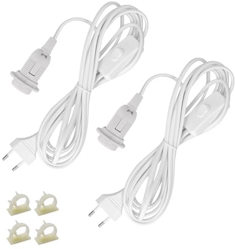 Gebiuhoo Lampenfassung E14 mit Schalter und Stromkabel 2 Stück 3,5m Weiß Kabel Steckdose Schalter E14 Fassung Netzkabel Lampenaufhängung für Lampenaufhängung Pendelleuchte Deckenlampe DIY Lampen | E14 Lampenfassung Netzkabel Lampenaufhängung für Lampenaufhängung Pendelleuchte Deckenlampe DIY Lampen