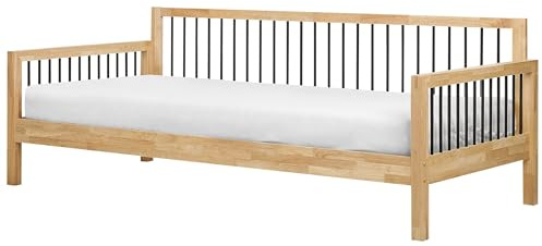 Beliani Tagesbett Hellbraun/schwarz Gummibaumholz 90 x 200 cm modern Tricot