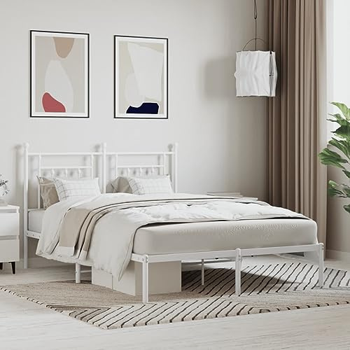 CKioict Palettenbett Modernes Bettgestell Jugendbett Bettgestell mit Kopfteil Metall Weiß 140x200 cmGeeignet für Gästezimmer, B&Bs, Schlafzimmer