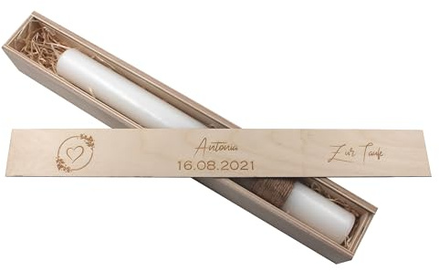 Kerzenbox personalisierbar mit Namen Kerzenboxen personalisiert Kommunionskerzen-Box Aufbewahrungsbox für deine Taufkerze Konfirmation oder Kommunionskerze Stabkerze 50cm Ornament Kreis