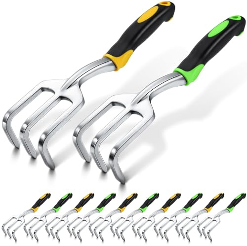 Yaocom 12 Pcs Hand Rake Garden Tool Mini Rake Heavy Duty Garden Cultivator 11 Inches Small Rake for Gardening Aluminum Alloy Hand Tiller with Soft TPR Handle for Digging Weeding Loosening Soil