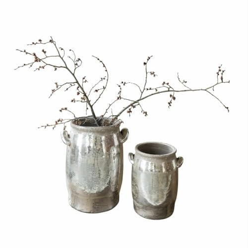 Loberon Vase 2er Set Eleganteque, Silber | Zwei Größen, Traditionell Getöpfert, Shabby-Effekt, Vintage-Charme, Dekoration, Blumenvase, Terrakotta