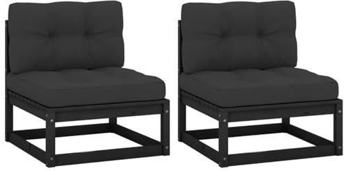 LAPOOH Garten-Mittelsofas mit Anthrazit Kissen, Lounge Sofa Outdoor, Garten Loungemöbel, Gartensofa, Gartenlounge, Balkon Set Möbel, 2 STK. Massivholz Kiefer