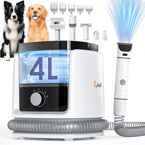 Rywell 4L Hundeschermaschine mit Staubsauger, 13000 Pa Profi Hundehaarschermaschine mit 6 Pflegewerkzeugen, Hundebürste Staubsauger, Hundestaubsauger mit Bürste, Geräuscharm