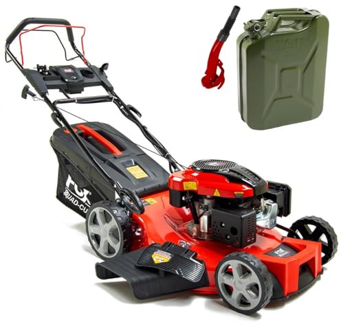 22 / 56cm Petrol Lawn Mower Self-Propelled Electric Start Fox 4 Blades 196cc 70L Bag 22 inch Lawnmower + Green 20L Metal Jerry Can & Spout - 2 Years Warranty