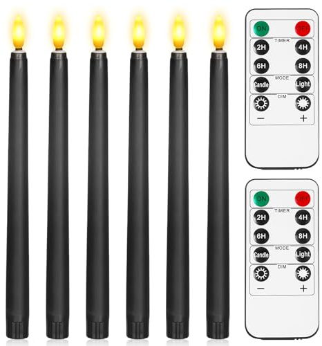 6 Stück LED Stabkerzen, LED Kerzen, Flammenlose Kerzen, LED-Kerzen Mit Timerfunktion, Batteriebetriebene Kerzen, Mit 2 Fernbedienung, Für Party Tisch Halloween Weihnachten Decor, 2.1 X 28CM (Schwarz)