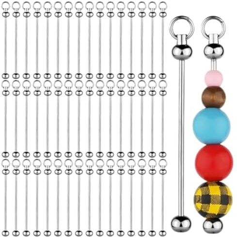 CosyCaya 50 Stück Perlenbesetzte Schlüsselanhänger-Stäbe, Metall-DIY-Charms, Leicht Abnehmbare Herstellungsteile