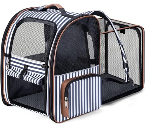 Lekesky Large Expandable Cat Carrier Backpack for Dogs & Cats Up to 25 Lbs | Pet Carrier Backpack, Fits Medium Cats & Small Dogs, Size L, Striped