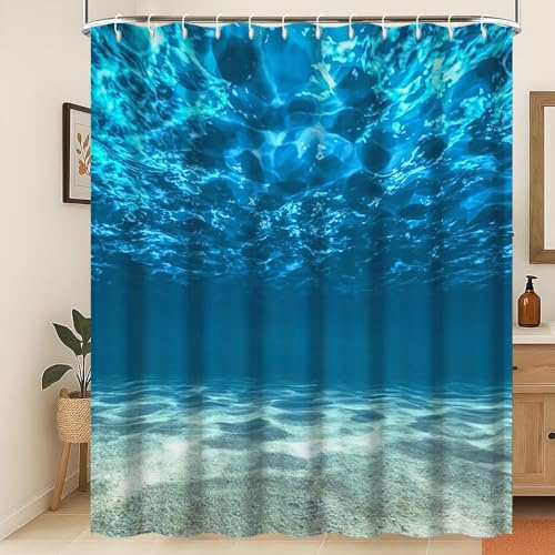 Xiaoterna Duschvorhang, Ozean, Ozean, Blau, Meer, Unterwasserwelt, Duschvorhang, tiefes Meer, wasserdicht, maschinenwaschbar, 120 x 200 cm