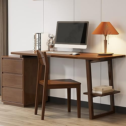 YHKJLYH Schreibtisch aus massivem Holz mit Schubladen, Home-Office-Schreibtisch, moderner Computertisch, Arbeitszimmer-Schreibtisch, Walnuss
