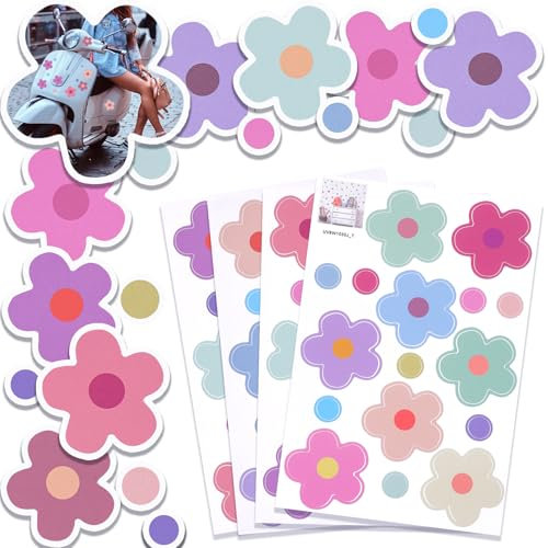 AOZUO 70Pcs Flowers Bike Stickers, Flower Car Stickers Set, Waterproof Car Decals Bicycle Sticker Motorcycle Bus Helmet Scooter Vinyl Stickers for Window Journal Planner Laptop Luggage Decoration