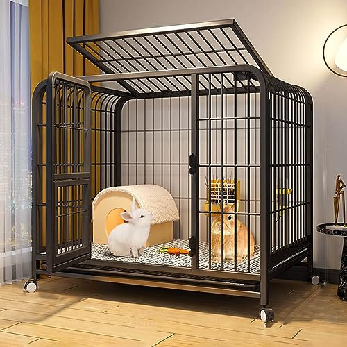 Kaninchenkäfig - 2-stöckiges Hasenhaus mit Rädern - Auslaufsichere Ablage - Ideal für Kleintiere - Meerschweinchenkäfig - Frei bewegen - Kaninchenkäfig