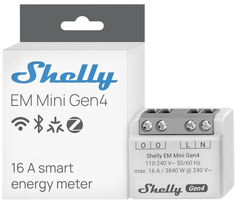 Shelly EM Mini Gen4, WLAN & Matter Smart-Energiemesser bis zu 16A | kein Schalter, Zigbee, Amperemeter, Voltmeter, Leistungsmessung, Fernsteuerung, Hausautomation, Kein Hub Erforderlich