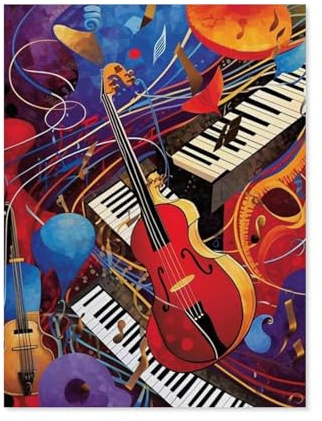 BEAYODKP guitare, piano, note，Peinture par Numéro Kits pour Adultes sur Toile Décoration De La Maison Art Image Cadeau（50x60cm） 19.6x23.6 pouces-C59