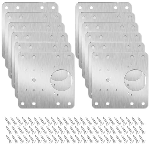 Hsrag 12 Pcs Hinge Repair Plate, Cabinet Hinge Repair Plate with Customized Screws, Kitchen Door Cabinet for Wood Furniture
