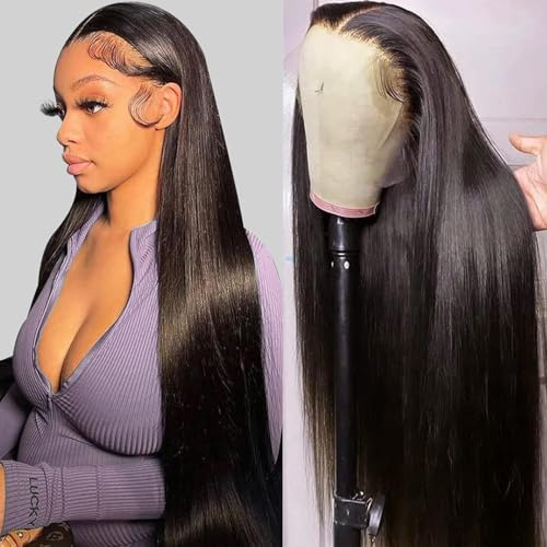 Smilenice 20 Zoll Echthaar PerüCke 13x5 Full Lace Front Wig Human Hair 200% Density Straight PerüCken Echthaar Damen 100% Brasilianer Human Hair Wigs For Black Women In Schwarzer Farbe