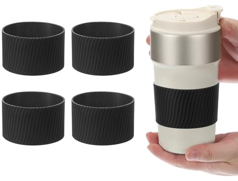 sourcing map 4Pack Coffee Cup Sleeves, Reusable Silicone Heat Resistant Cup Protective Sleeve Nonslip Mug Protector Cover for Home Travel Coffee Mug Glasses Water Bottle Boots, Black