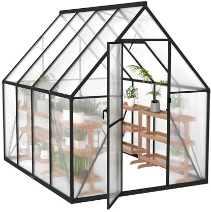 Naizy Växthus 230 x 180 x 195 cm trädgårdsväxthus med markankare och 6 cm bas växthus av 580 g, 4 mm, PC-platta och aluminium, tomatväxthus, odling, vintersäkert UV-skydd