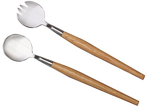 Alipis 2pcs Stainless Steel Salad Forks Wooden Handle Salad Servers Dinner Cutlery for Everyday Use
