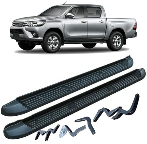 TINIANHHCT 2 estribos compatibles con Toyota Hilux 2016-2025 Nerf Bar escalones laterales de aluminio con soportes