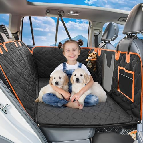 Dorifine Dog Car Seat Cover for Back Seat - Extender with Hard Bottom Holds 400 lbs, Waterproof Cars Seats Protector for Dogs with Mesh Window, Dog Hammock for Cars, SUV, Truck