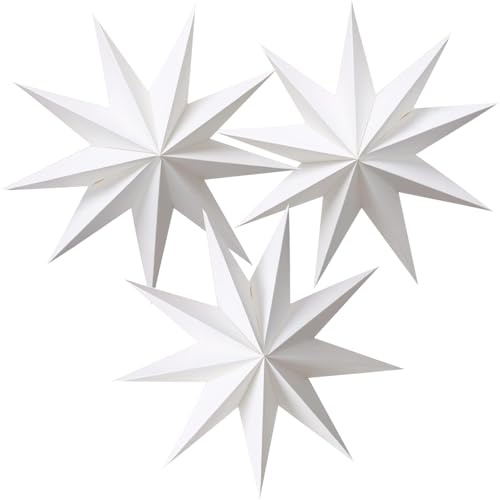 IBOPUXIU 3 Pezzi Stelle di Carta da Appendere, 3D Addobbi Natalizi Stella, Tre Stelle Bianche, Diametro 30 cm, Riutilizzabile