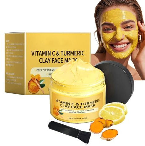 Maschera Viso,Maschera Argilla Viso,Maschera Viso All’Argilla Con Curcuma E Vitamina C,Pulizia Profonda,Rimuove Punti Neri,Riduce Macchie Scure E Acne,Controlla Il Sebo E Restringe I Pori