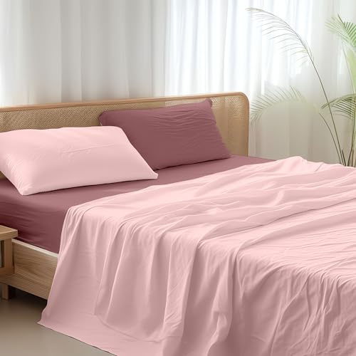 Ruggeri Set Lenzuola Completo Letto Matrimoniale, Microfibra, Rosso Bicolor | Set 4 Pezzi con Lenzuolo Sopra 240x280 cm, Lenzuolo con Angoli 170x195 cm e 2 Federe 50x80 cm, Traspirante e Resistente