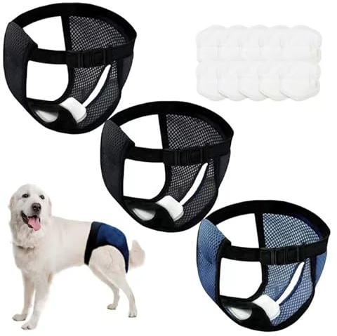 3er Pack Höschen für Hunde Läufigkeit mit 10 Damenbinden, Weich, Atmungsaktiv und Verstellbar Schutzhose Hündin, Wiederverwendbare Periodenhose Hund, Läufigkeitshose, L