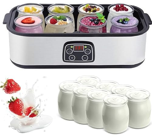 Joghurtbereiter mit LED-Anzeige, 1400 ml automatische Maschine mit 8 Gläsern, 0-48 Stunden Timer & einstellbarer Temperatur 20-50 ℃ für frischen hausgemachten Joghurt