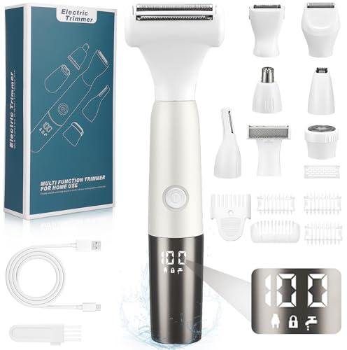 YGVQN【8-in-1 Rasoio Elettrico Donna】Rasoio Intimo 8 Lame, Display Digitale LED, IPX7 Impermeabile, Ricarica USB Rasoio Donna, Per Zone Bikini Ascelle Gambe Viso, Sopracciglia e Naso - Bianco