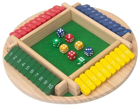 4-spelare Shut The Box spel tärningsspel, brädspel av trä, matematik traditionell pub-bräda tärningsspel, mattespel för barn och vuxna (färg)