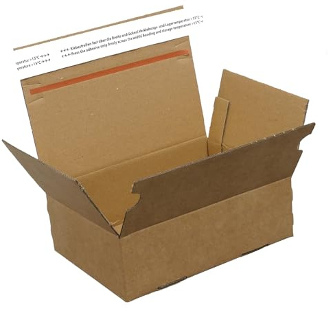 NG-Mobile Versandkarton DHL-Kleinpaket, 210x150x78mm, 2-Wellige Faltschachtel mit Automatikboden, Selbstklebeverschluss und Aufreißfaden, Braun, 15 Stück