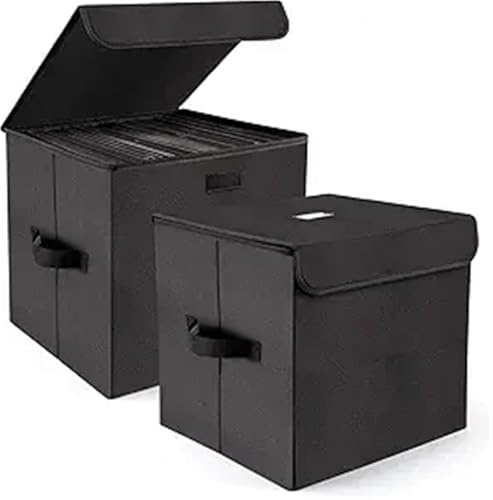 WAJJWI 12-Inch Vinyl Record Storage Box, Foldable & Stackable Set of 2, LP Organizer Case with Lid para Discos