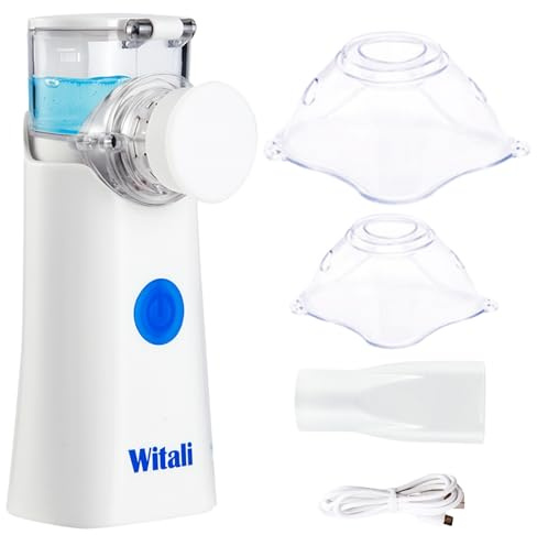 Witali Inhalationsgerät tragbar, USB wiederaufladbar, leiser Mesh Vernebler für Kinder & Erwachsene, Inhalator inkl. Masken und Mundstück