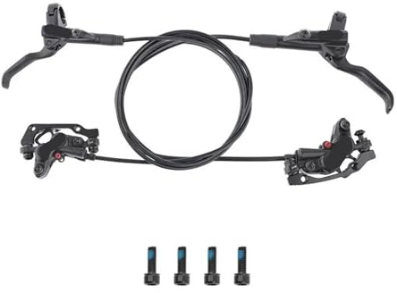 Ensemble de freins à disque hydrauliques Jeu de freins hydrauliques vtt à 4 pistons avec couvercle protection en Silicone, avant et arrière 800mm/1400mm, frein disque vélo for(LF-RR Black Brake)