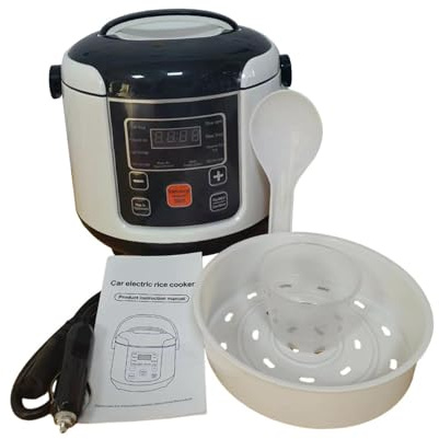 siduytin Reisefreundlicher, tragbarer Reiskocher, 2 Liter Topf mit Beschichtung, ideal zum Kochen von Reisbrei in kleinen Autos und LKWs, inklusive 1 Reislöffel, 12V für Autos, 22 x 22 x 23 cm