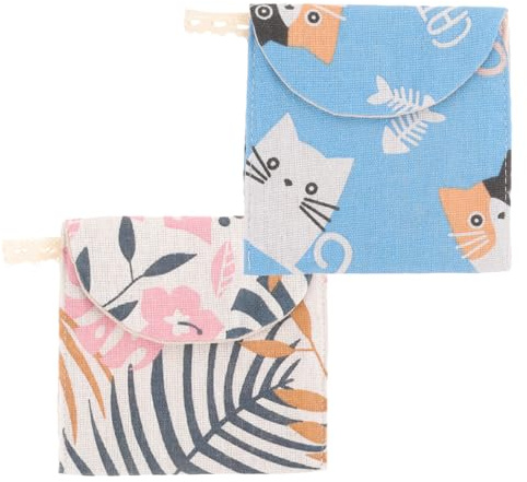 VILLCASE Borsa per Assorbenti Igienici Cerniera in Cotone Lino 2 Pezzi Pratica per Conservare Assorbenti Femminile per Ragazze Uso Quotidiano e Viaggi