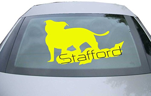 Indigos UG Auto Aufkleber American Stafford neongelb - 600x337 mm - selbstklebender Sticker für Auto, Fenster, Bus oder LKW - Tuning