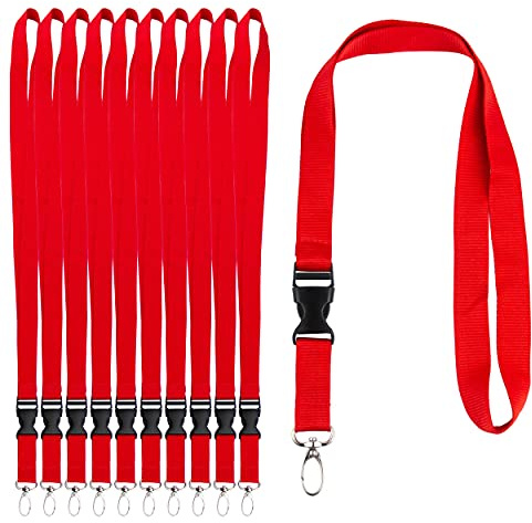 iboo 10 Lanières Tours de cou Rouge Porte badge, Cordon avec Boucle Détachable - Porte-clés avec attache clip - Porte carte de visite