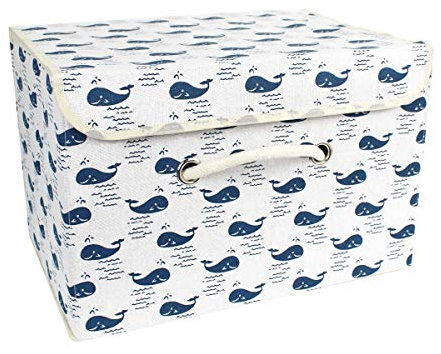 Aufbewahrungskiste Spielzeugkiste Faltbar Aufbewahrungsbox mit Deckel Kinder Spielzeug Organizer Aufbewahrungskorb Korb für Kleidung Faltbox Vorratsbehälter aus Baumwollgewebe (Wal)