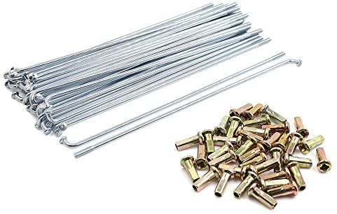 sourcing map Radios Y Nipples Plateados 36Pcs 180mm Metal Para Motocicleta | Color Plateado, Material Metal, Incluye 36 Niples, Buena Tenacidad, Resistencia Al Impacto, Fácil Instalación