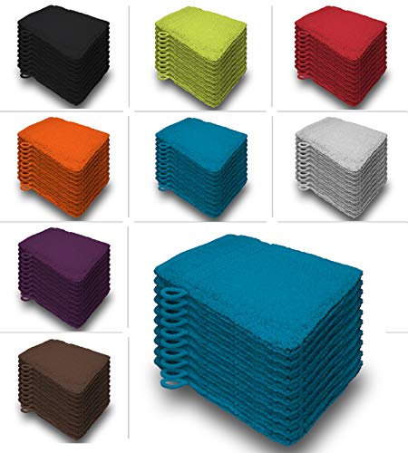 one-home 10er Set Waschhandschuhe Waschhandschuh Waschlappen 16x21 cm Frottee Baumwolle, Farbe:Petrol