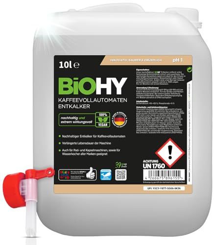 BiOHY Descalcificador de cafetera (Bidón de 10 litros) + Grifo de Salida | Ideal para descalcificar todas las cafeteras y máquinas de espresso | Apto para todas las marcas conocidas (Kaffee Entkalker)