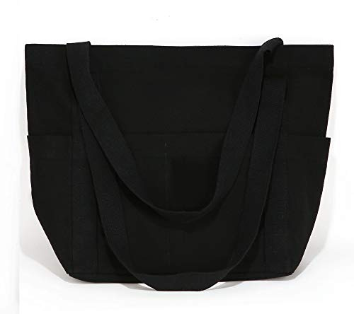 Augbunny Heavy Duty Durable 100% Cotton 16oz Canvas Extra Large Grocery Bag Beach Tote Shopping Bag With Outer Pockets Multi Purpose Daily Use Casual Tote.
