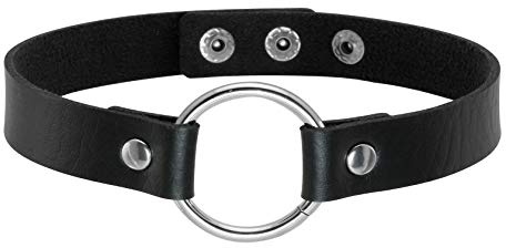 JJDreams Gothic O Ring Halsreif Rock PU Leder Einstellbar Kragen Halskette Metall Ring Halsband Unisex für Konzert Party Schwarz
