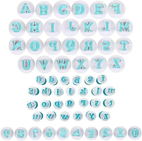 Maijia 62Pcs Cookie Cutter Letters Alphabet Cake Moulds Cupcake Decorating Fondant Mould Biscuit Embosser Baking Mold for Baking Pie Cake Decoration (Type 1/62Pcs)